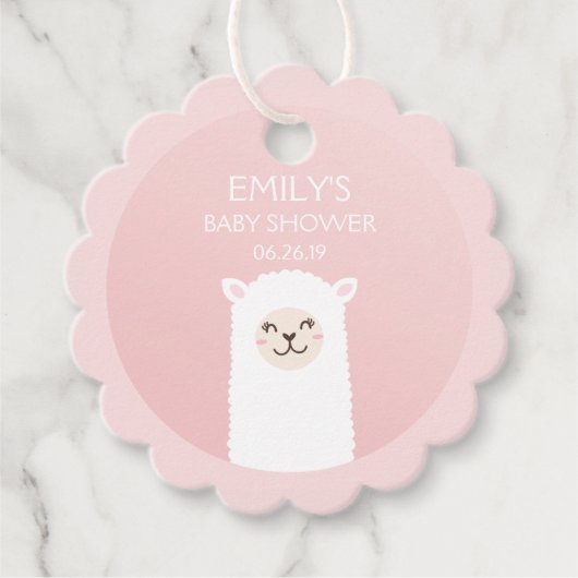 Elegant Pink Girl Baby Shower Niedlich Kawaii Llam Geschenkanhänger (Vorderseite)