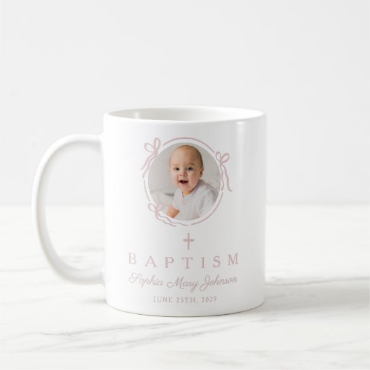 Elegant Pink Girl Photo Baptism Kaffeetasse (Links)