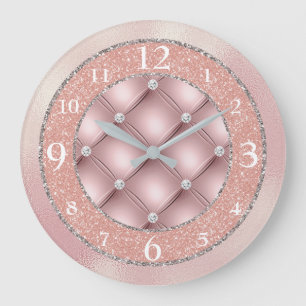 Elegant Pink Glitter Foil and Diamonds Große Wanduhr