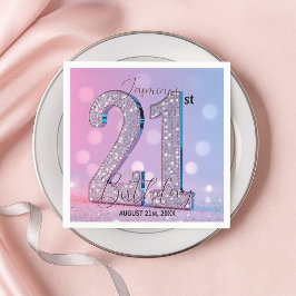 Elegant Pink Glittery Diamonds 21. Geburtstag Serviette