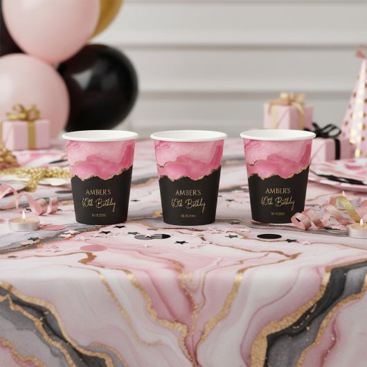 Elegant Pink Gold Abstract Marble Design Pappbecher