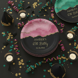 Elegant Pink Gold Abstract Marble Design Pappteller