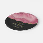 Elegant Pink Gold Abstract Marble Design Pappteller (Schrägansicht)