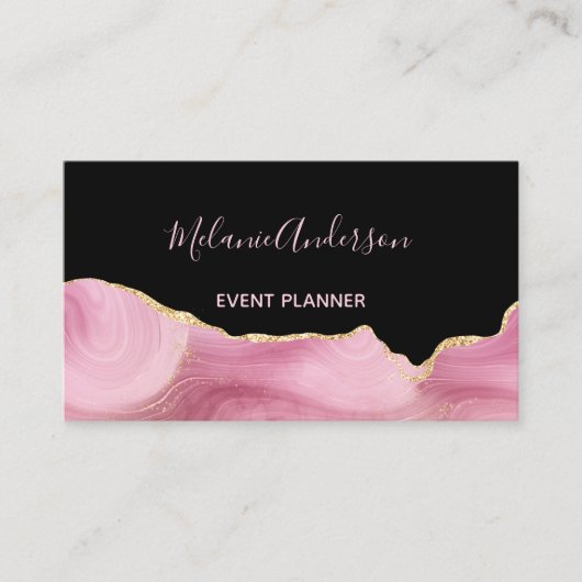 Elegant Pink Gold Agate Visitenkarte (Vorderseite)