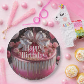 Elegant Pink & Gold Birthday Cake Design Pappteller (Party)
