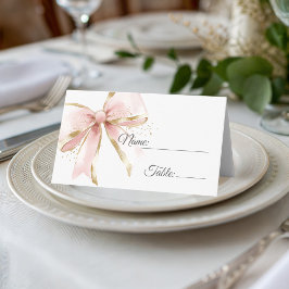 Elegant Pink & Gold Coquette Bow Platzkarte