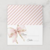 Elegant Pink & Gold Coquette Bow  Platzkarte (Außenseite Aufgefaltet)