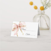 Elegant Pink & Gold Coquette Bow  Platzkarte (Vorderseite)