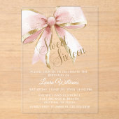 Elegant Pink & Gold Coquette Bow Sweet 16th Acryleinladungen (Vorderseite)
