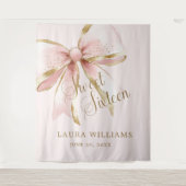 Elegant Pink & Gold Coquette Sweet 16th Backdrop Wandteppich (Vorderseite)