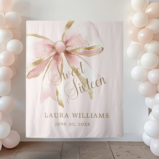 Elegant Pink & Gold Coquette Sweet 16th Backdrop Wandteppich