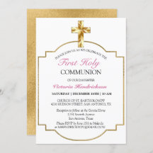 Elegant Pink Gold Cross First Holy Communion