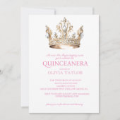 Elegant Pink Gold Crown Quinceanera 15. Geburtstag Einladung (Vorderseite)