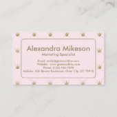 Elegant Pink Gold Crown Visitenkarte (Rückseite)