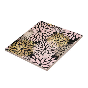 Elegant Pink Gold Dahlia Fliese