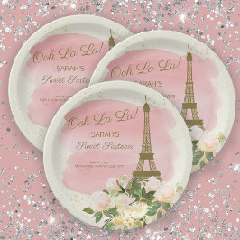 Elegant Pink Gold Eiffelturm Paris Sweet 16 Pappteller