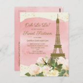 Elegant Pink Gold Eiffelturm Paris Sweet 16 Postkarte (Vorne/Hinten)