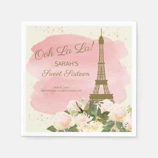 Elegant Pink Gold Eiffelturm Paris Sweet 16 Serviette (Vorderseite)