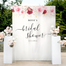 Elegant Pink Gold Floral Bridal Shower Backdrop Wandteppich