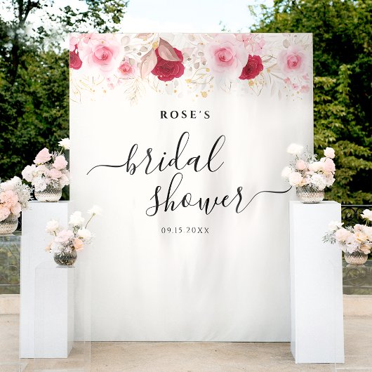 Elegant Pink Gold Floral Bridal Shower Backdrop Wandteppich