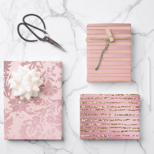 Elegant Pink Gold Glam Luxury Geschenkpapier Set (Vorderseite)