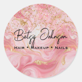 Elegant Pink Gold Glitter Marbled Business Sticker
