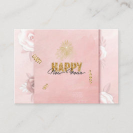 Elegant Pink & Gold Happy New Year Floral Card Begleitkarte