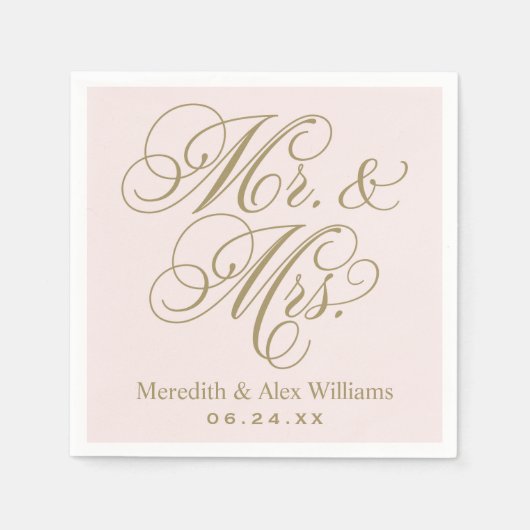 Elegant Pink Gold Mr. und Mrs. Script Monogram Serviette (Vorderseite)
