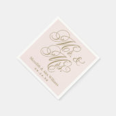 Elegant Pink Gold Mr. und Mrs. Script Monogram Serviette (Ecke)