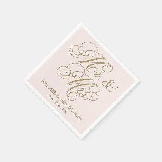 Elegant Pink Gold Mr. und Mrs. Script Monogram Serviette (Ecke)