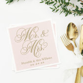 Elegant Pink Gold Mr. und Mrs. Script Monogram Serviette