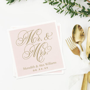 Elegant Pink Gold Mr. und Mrs. Script Monogram Serviette