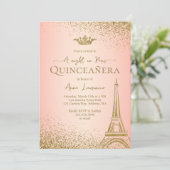 Elegant Pink Gold Paris Eiffelturm Quinceanera Einladung (Stehend Vorderseite)