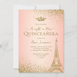 Elegant Pink Gold Paris Eiffelturm Quinceanera Einladung