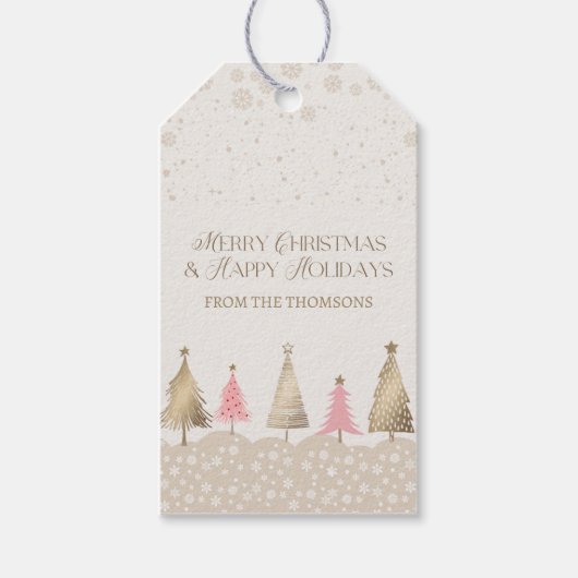 Elegant Pink Gold Pine Tree Frohe Weihnachten Geschenkanhänger (Vorderseite)