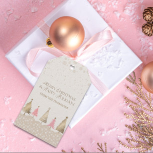 Elegant Pink Gold Pine Tree Frohe Weihnachten Geschenkanhänger