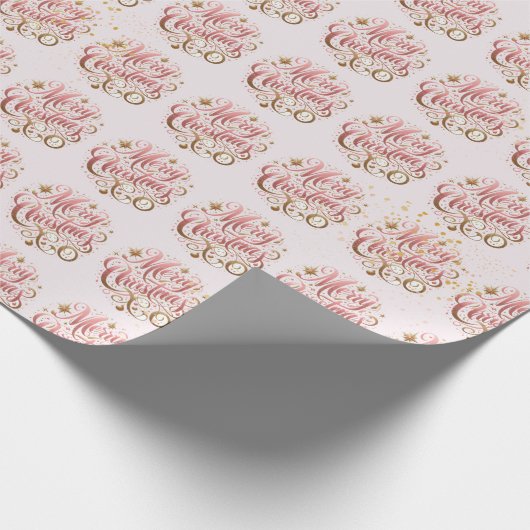 Elegant Pink Gold Script Frohe Weihnachten Geschenkpapier (Ecke)