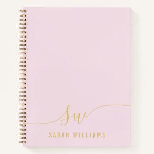 Elegant Pink Gold Script Initial Monogram Notizblock