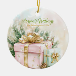 Elegant Pink Gold Vintage Christmas Keramik Ornament