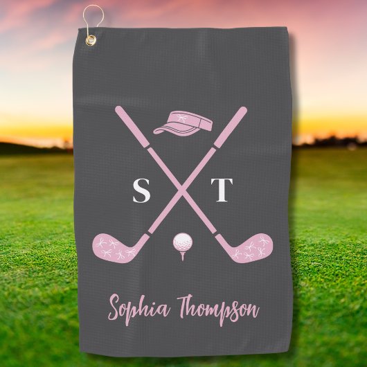 Elegant Pink Golf Club White Bows Custom Birthday Golfhandtuch