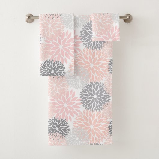 Elegant Pink Gray Dahlia Floral Badhandtuch Set (Insitu)