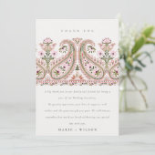Elegant Pink Green Floral Paisley Motif Wedding Dankeskarte (Stehend Vorderseite)