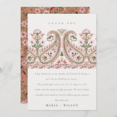 Elegant Pink Green Floral Paisley Motif Wedding Dankeskarte (Vorne/Hinten)
