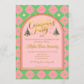 Elegant Pink & Green Harlequin Christmas Party Einladung (Vorderseite)