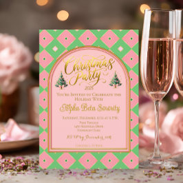Elegant Pink & Green Harlequin Christmas Party Einladung