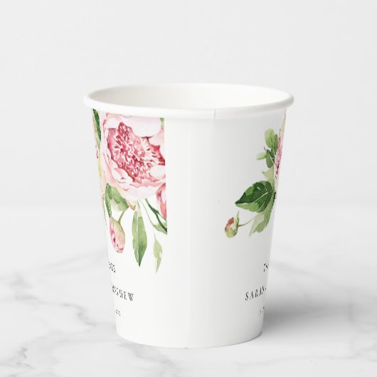 Elegant Pink Green Peony Blumental Danke Hochzeit Pappbecher (Rechts)