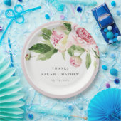 Elegant Pink Green Peony Blumental Danke Hochzeit Pappteller (Party)