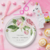 Elegant Pink Green Peony Blumental Danke Hochzeit Pappteller (Party)