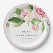 Elegant Pink Green Peony Blumental Danke Hochzeit Pappteller (Vorderseite)