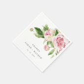 Elegant Pink Green Peony Blumental Danke Hochzeit Serviette (Ecke)